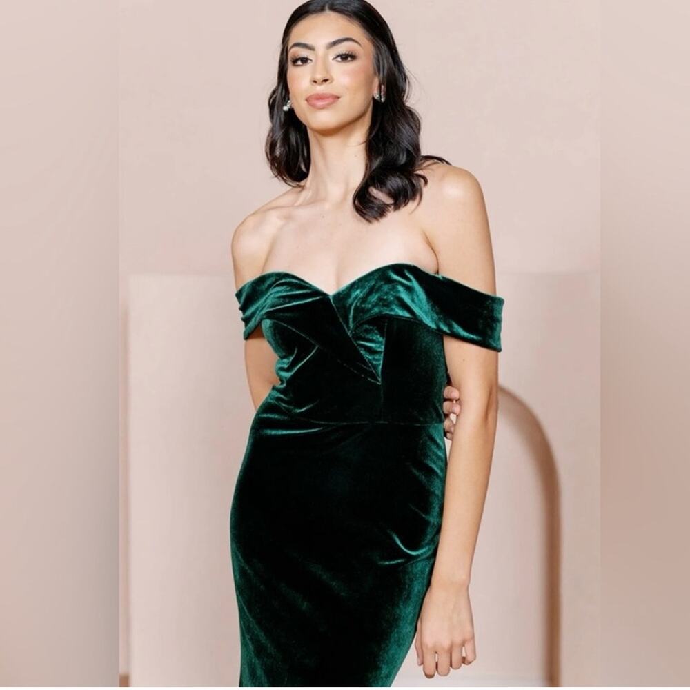 Bardot Bella Velvet Dress Green Off The Shoulder Dress